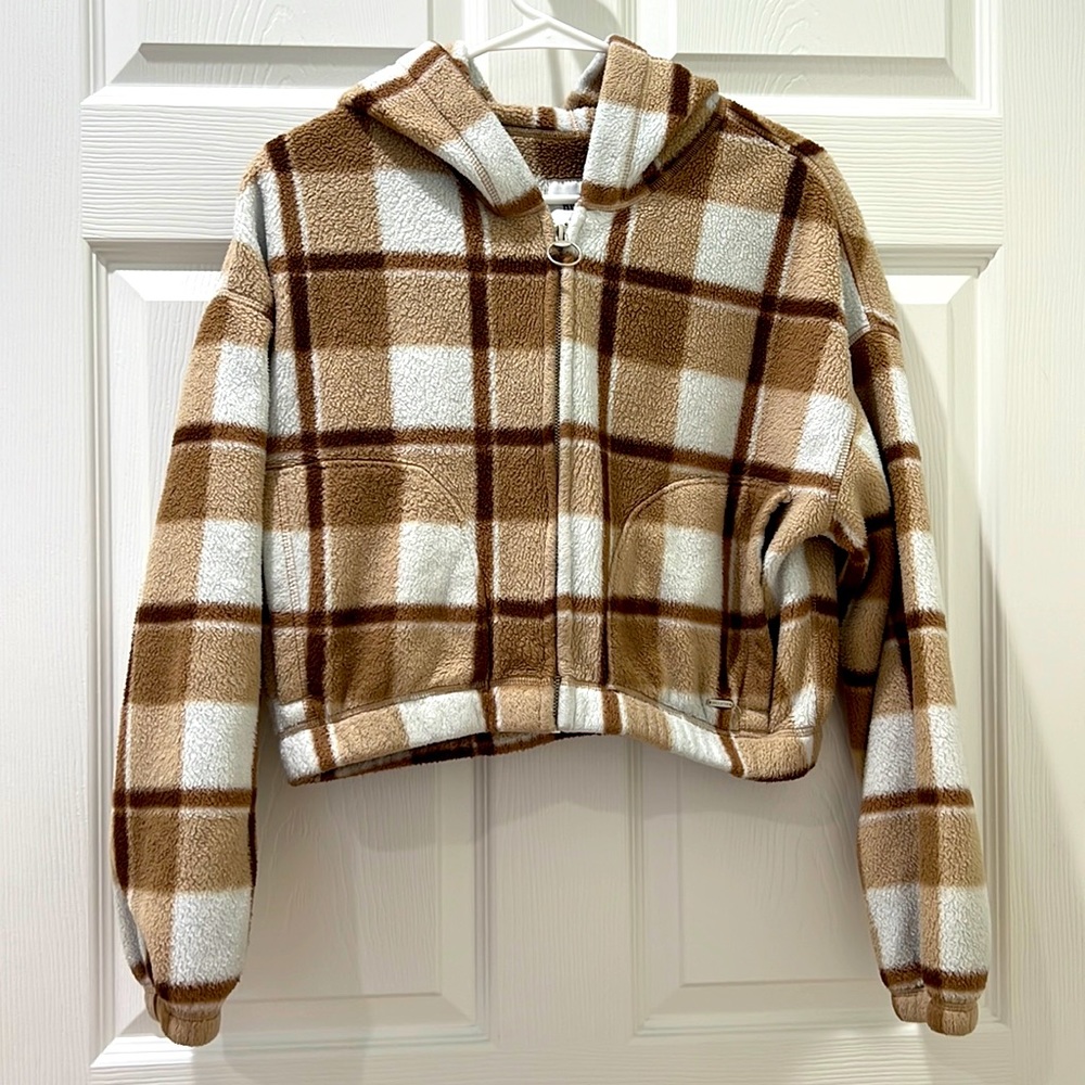 Hollister Brown Plaid Hooded Crop Jacket